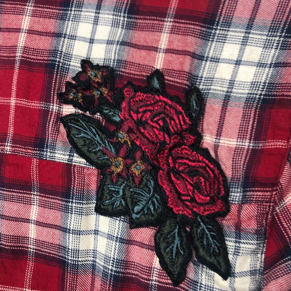 Zara rose plaid long sleeve with back tie